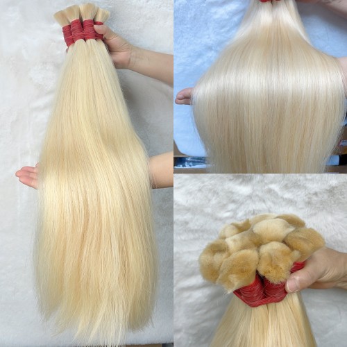 Wholesale #613 Raw Hair Bulk Blonde Straight Human Hair Bulk Extension for Braiding 1kg | Human Hair Wig | Lace Front